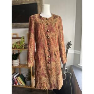 Vintage Y2K Red and Gold Paisley Long Tapestry Coat Size 12 Large